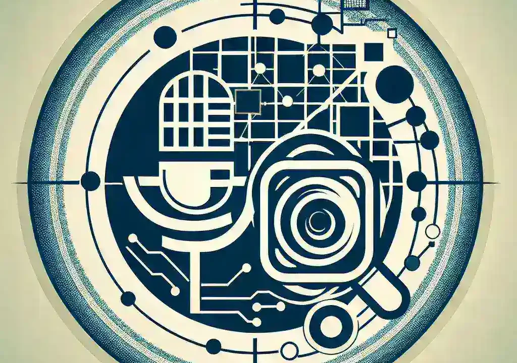 "Ilustrasi fitur pencarian Google yang mengizinkan pengguna melakukan pencarian tanpa kata kunci menggunakan input suara dan gambar sekaligus, menampilkan antarmuka pengguna yang inovatif dan modern."